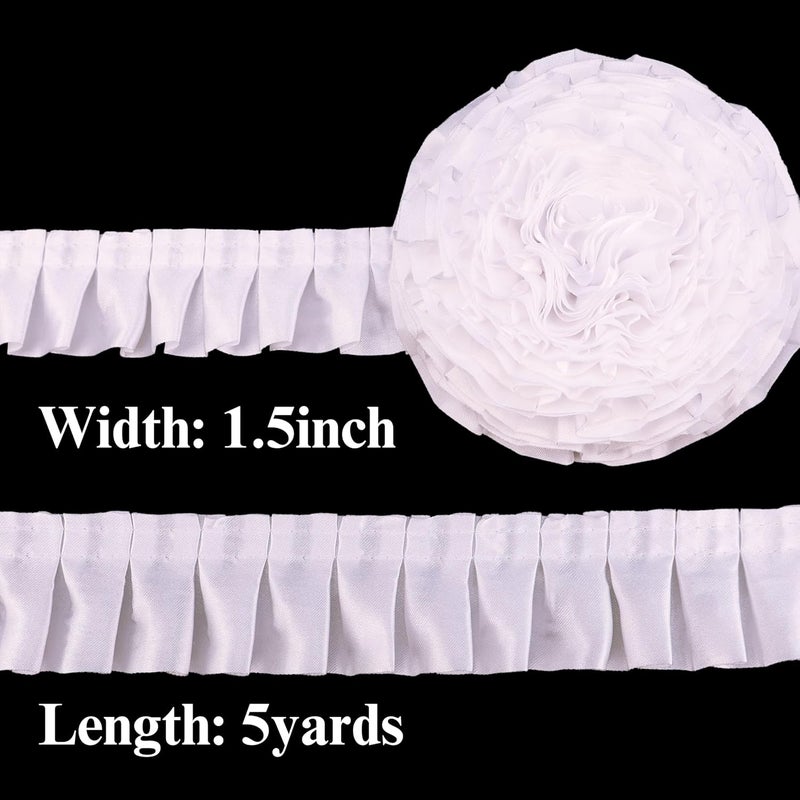 AIETSYEI White Ruffle Pleated Lace Trim Satin Ribbon Gather Ruffle Edge for Applique Sewing Crafts, Home Decoration - Image 2